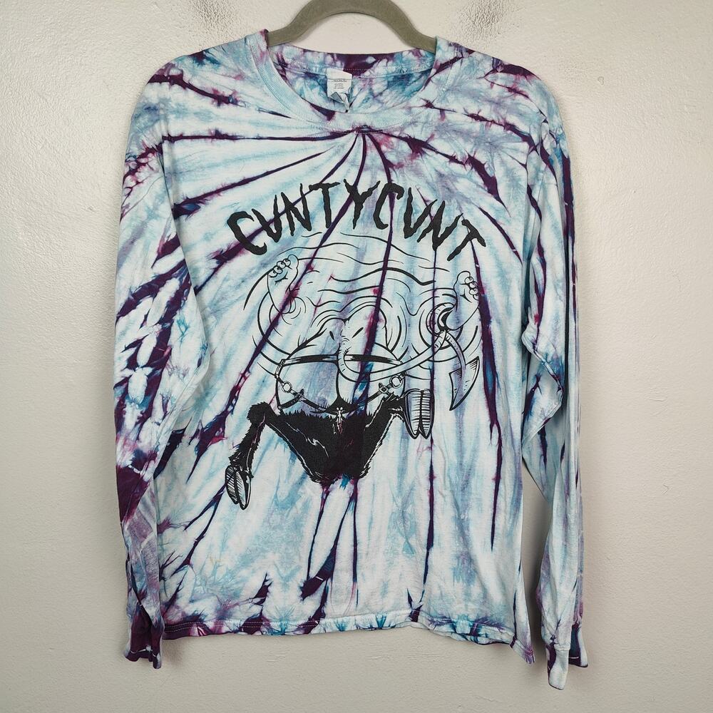 C*nty C*nt Graphic T-Shirt Size Medium Tie Dye Tee‎ Long Sleeve Cotton Crew Punk